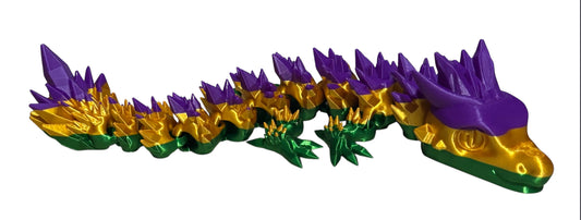 Articulated Baby Crystal Dragon - 11" - Purple / Green / Gold Silk