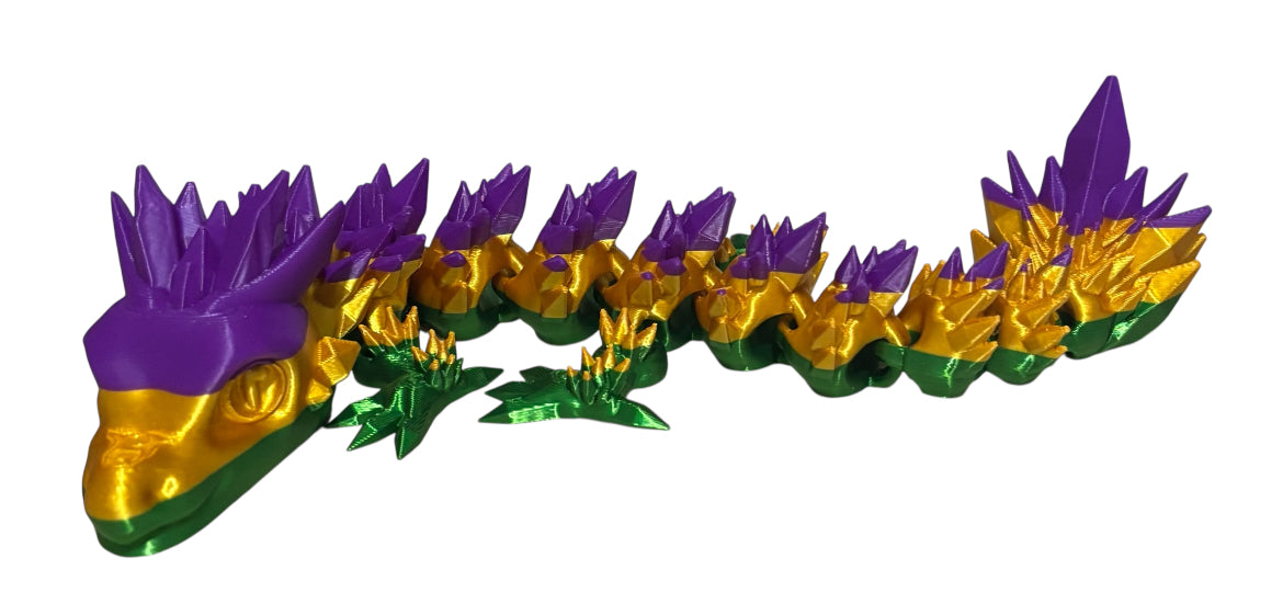 Articulated Baby Crystal Dragon - 11" - Purple / Green / Gold Silk