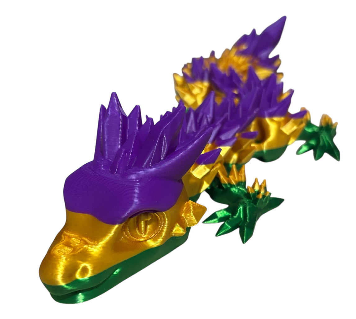 Articulated Baby Crystal Dragon - 11" - Purple / Green / Gold Silk
