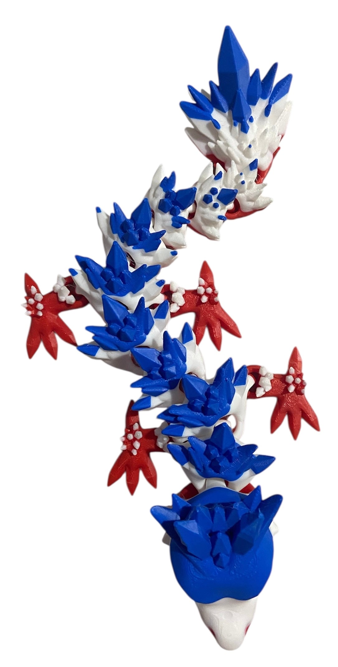Articulated Baby Crystal Dragon - 11" - Red / White / Blue