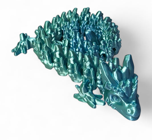 Articulated Baby Stone Dragon - 15" - Blue / Green Silk