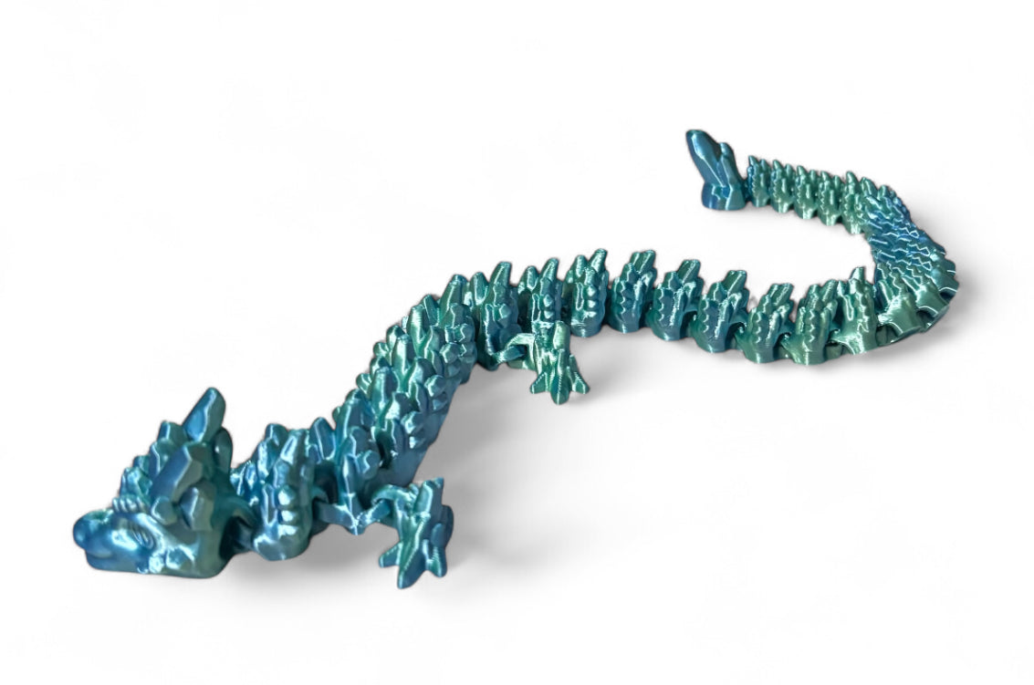 Articulated Baby Stone Dragon - 15" - Blue / Green Silk