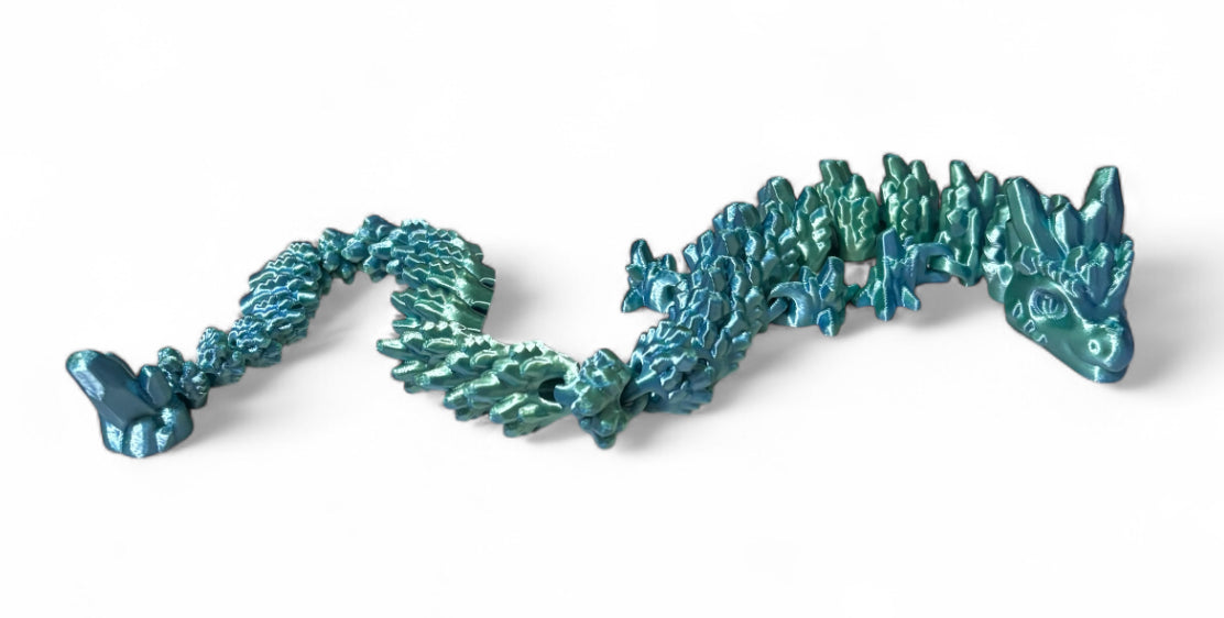 Articulated Baby Stone Dragon - 15" - Blue / Green Silk