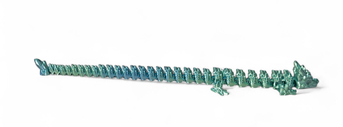 Articulated Baby Stone Dragon - 15" - Blue / Green Silk
