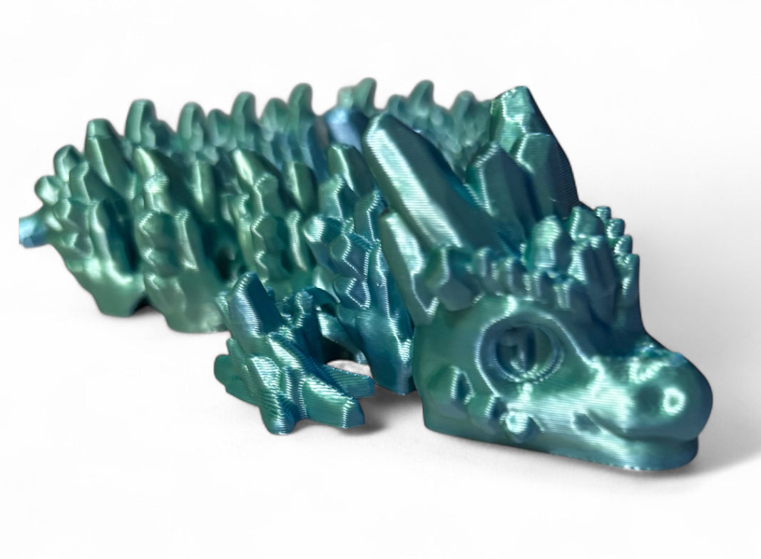 Articulated Baby Stone Dragon - 15" - Blue / Green Silk