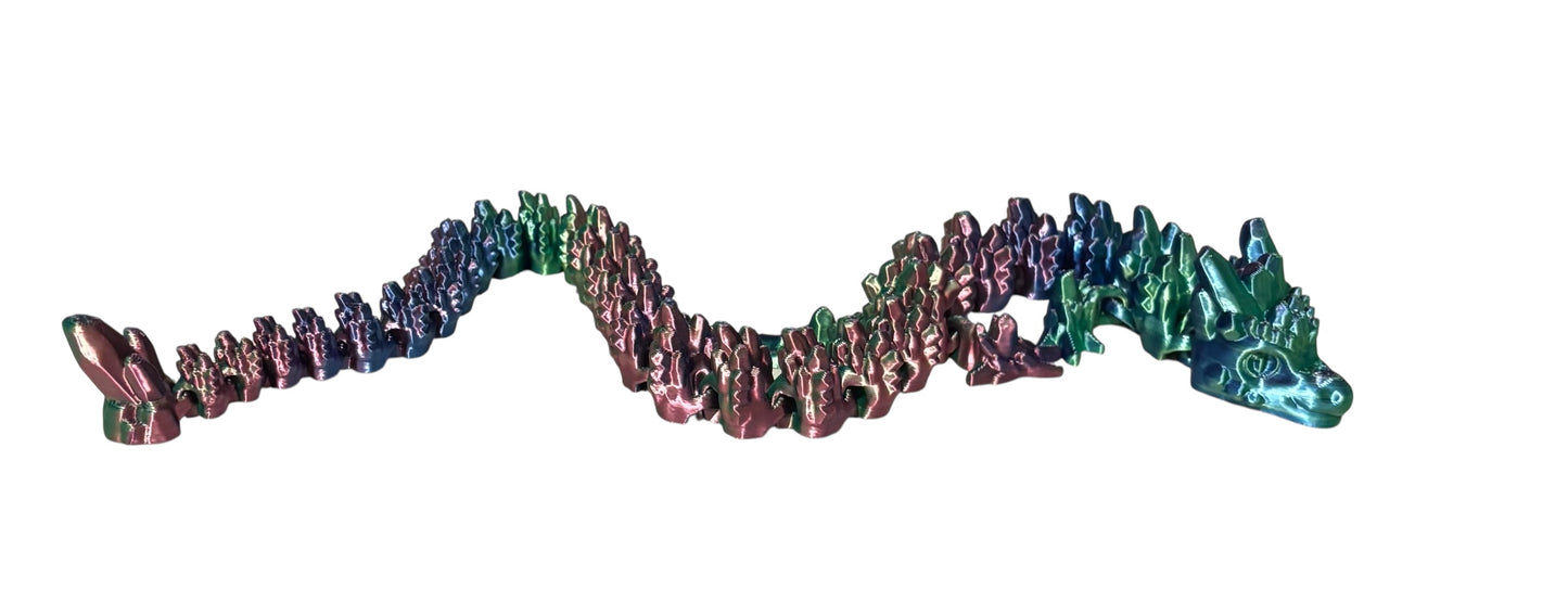 Articulated Baby Stone Dragon - 15" - Blue/Green/Purple