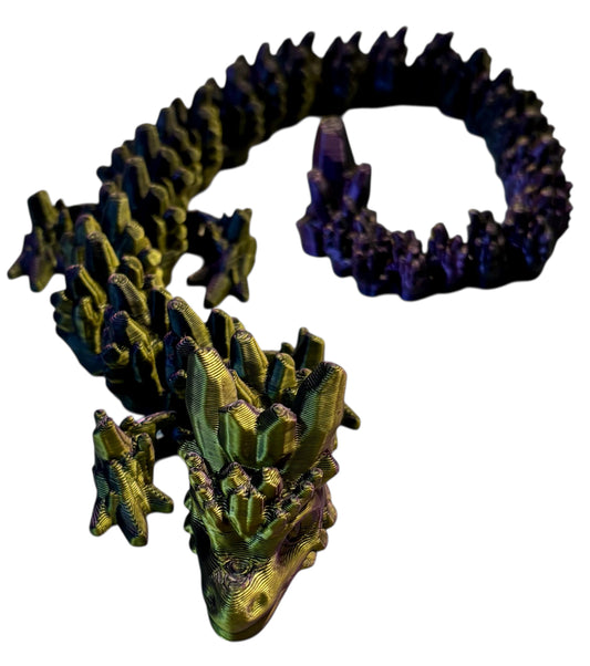 Articulated Baby Stone Dragon - 15" - Black / Purple / Gold