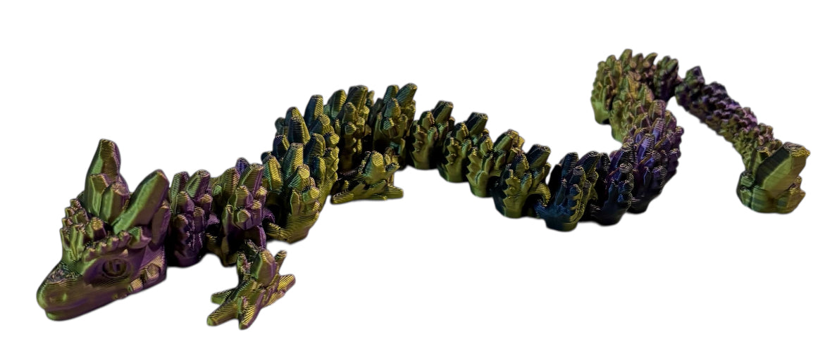 Articulated Baby Stone Dragon - 15" - Black / Purple / Gold