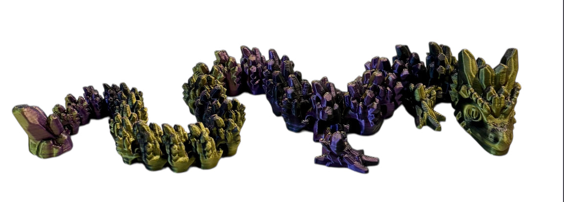 Articulated Baby Stone Dragon - 15" - Black / Purple / Gold