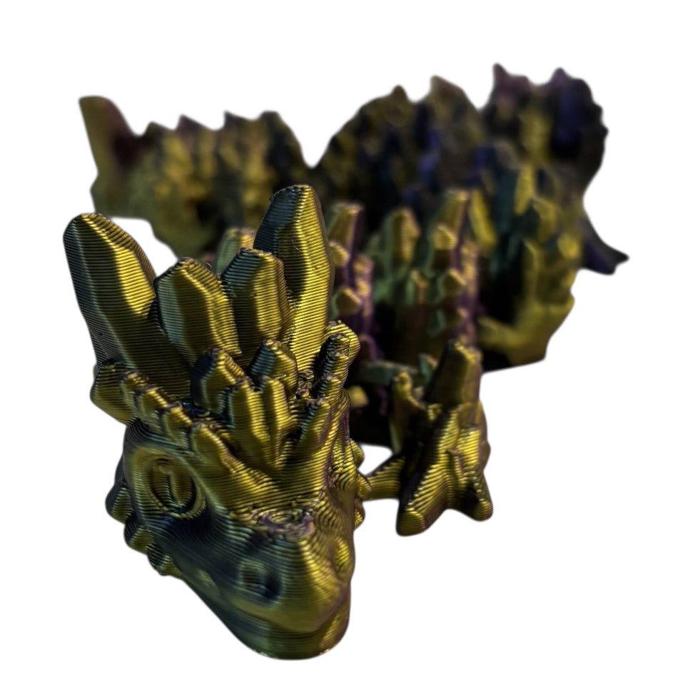 Articulated Baby Stone Dragon - 15" - Black / Purple / Gold