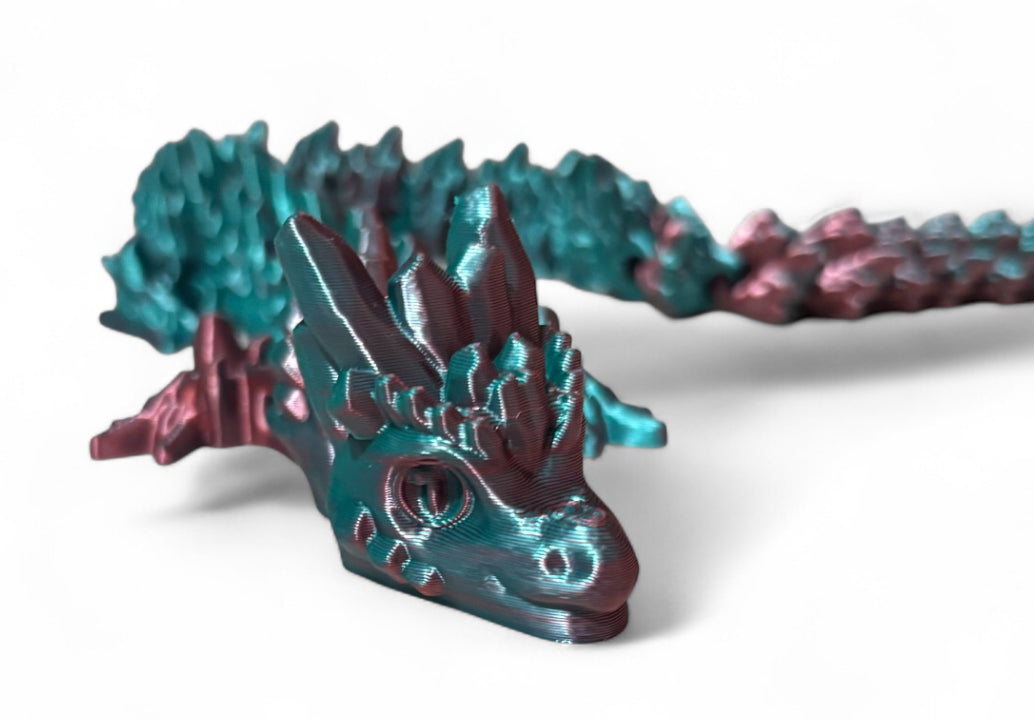 Articulated Baby Stone Dragon - 15" - Blue, Green, Coral