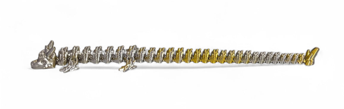 Articulated Baby Stone Dragon - 15" - Gold / Silver