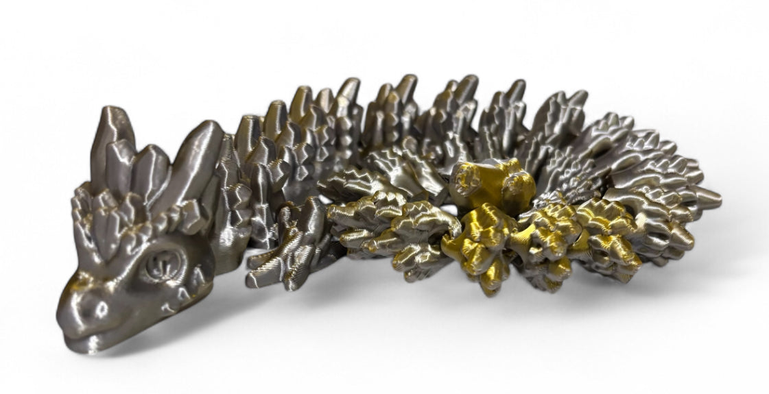 Articulated Baby Stone Dragon - 15" - Gold / Silver