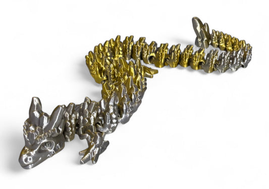 Articulated Baby Stone Dragon - 15" - Gold / Silver