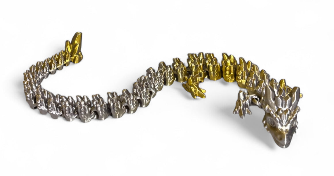 Articulated Baby Stone Dragon - 15" - Gold / Silver