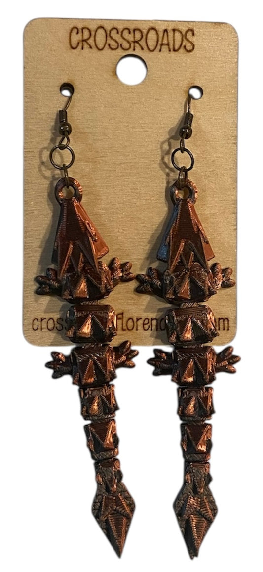 3D Printed Earrings - 3/4" x3-1/4" Dragon - Velvet Eclipse