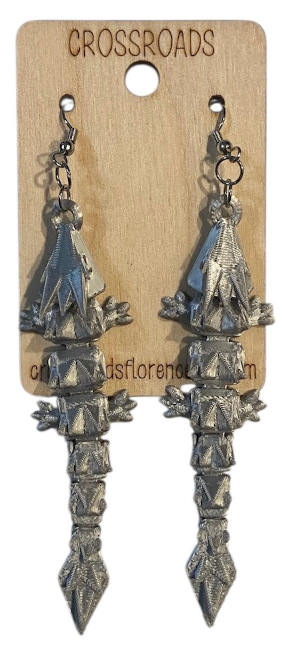 3D Printed Earrings - 3/4" x3-1/4" Dragon - Silver Silk