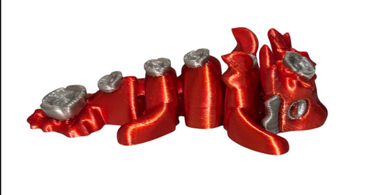 3D printed 2" Mini Rose Dragon - Silver / Candy Red