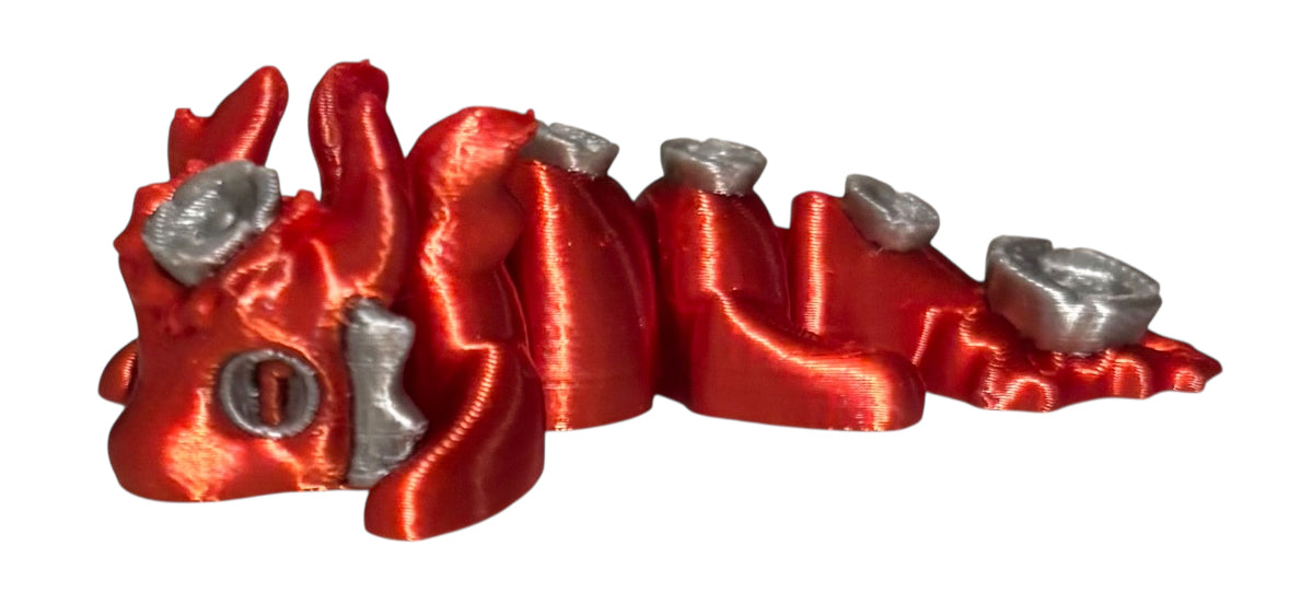 3D printed 2" Mini Rose Dragon - Silver / Candy Red