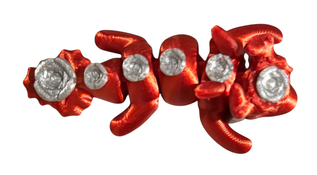 3D printed 2" Mini Rose Dragon - Silver / Candy Red