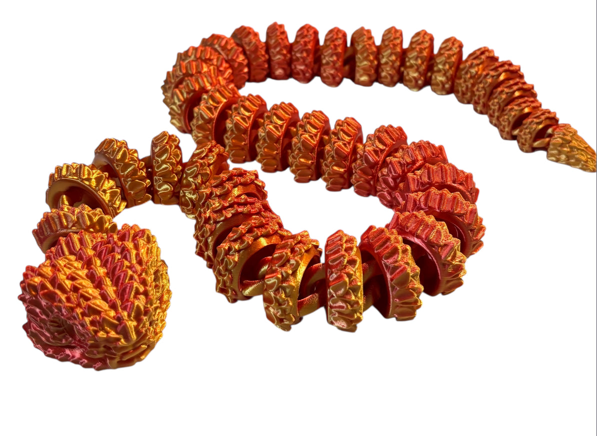 3D printed Large Bush Viper - 28" - Red / Gold