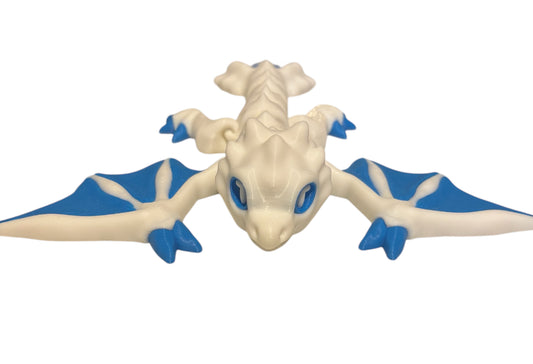 3D printed 6" Tiny Wyvern White / Cyan