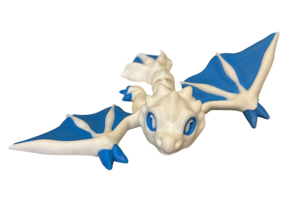 3D printed 6" Tiny Wyvern White / Cyan