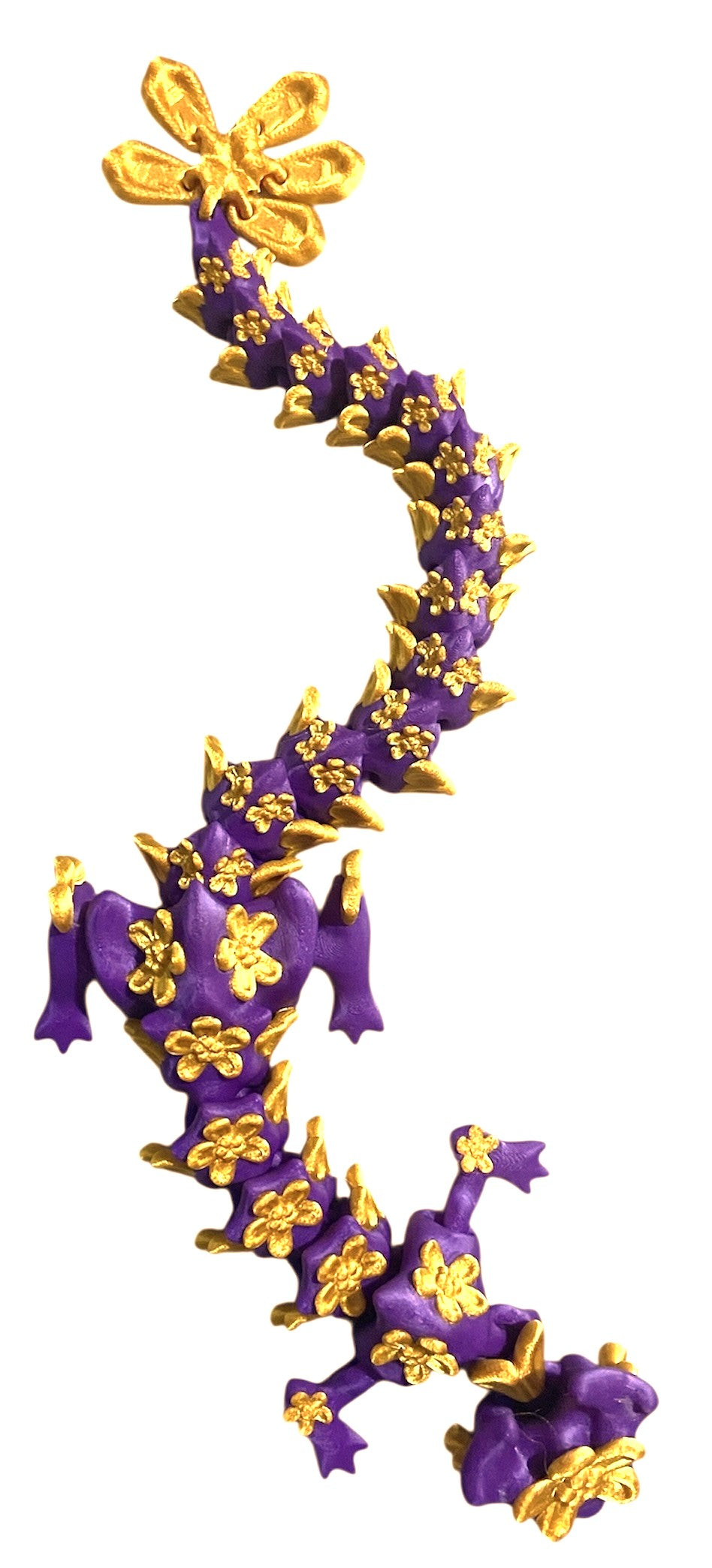 3D printed 16" Forget Me Not Dragon Purple / Gold Silk (Copy)