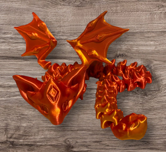 3D printed 18" Nightstone Dragon Red / Gold Silk
