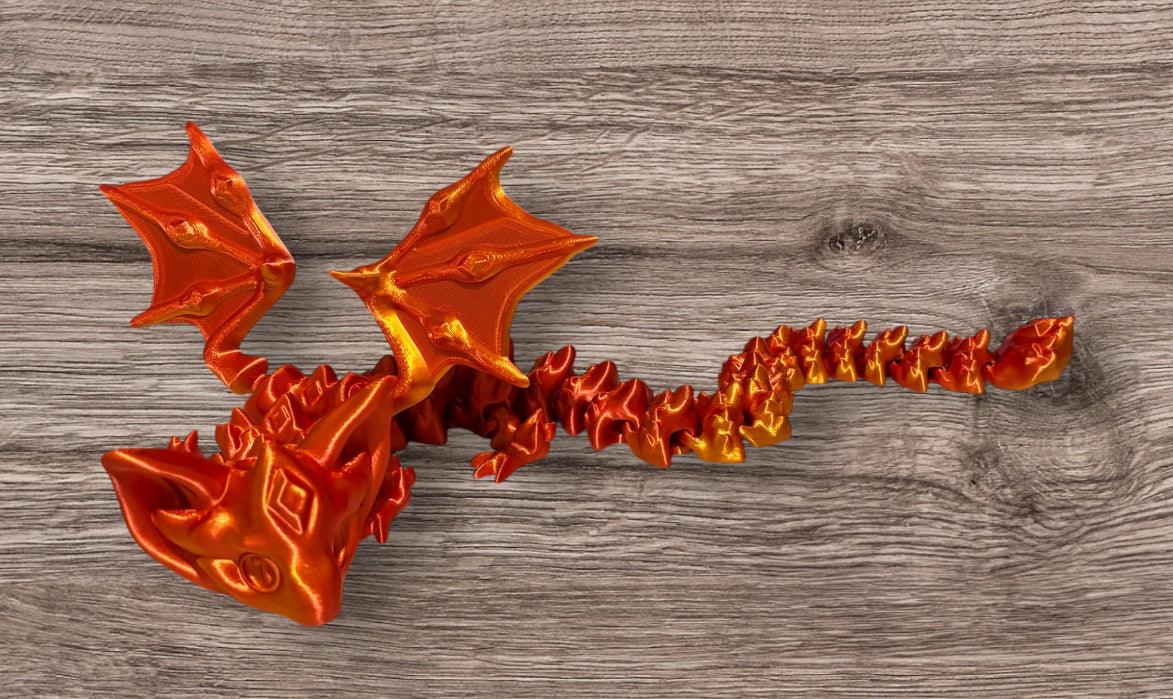 3D printed 18" Nightstone Dragon Red / Gold Silk