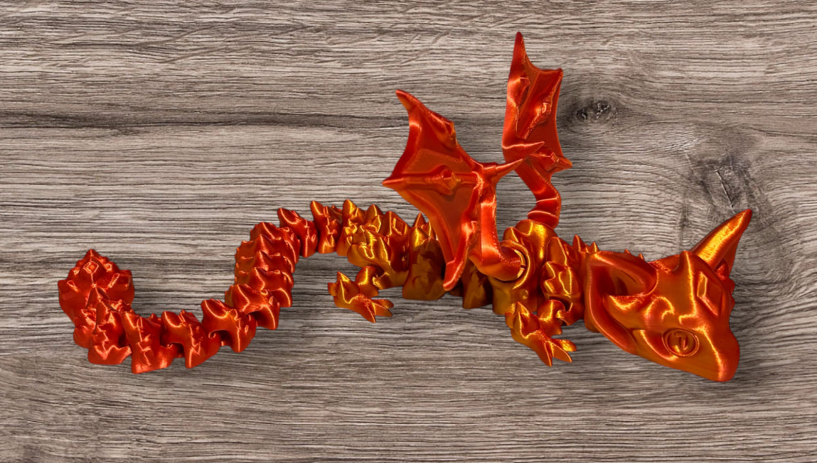 3D printed 18" Nightstone Dragon Red / Gold Silk