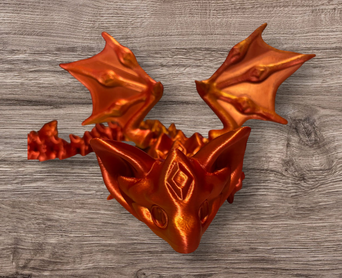 3D printed 18" Nightstone Dragon Red / Gold Silk