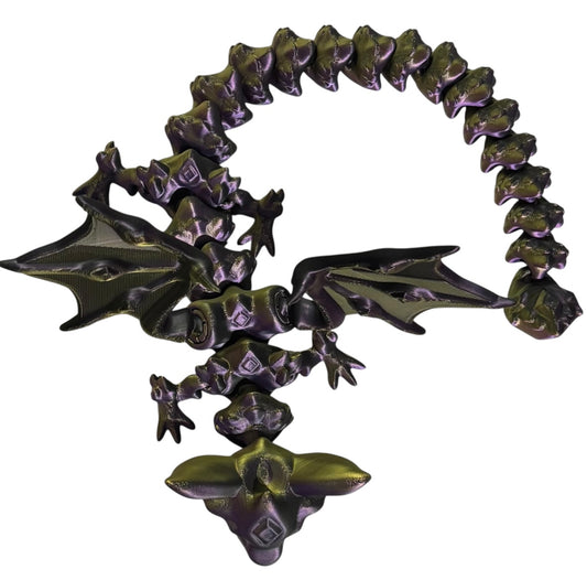 3D printed 18" Nightstone Dragon - Black / Purple / Gold