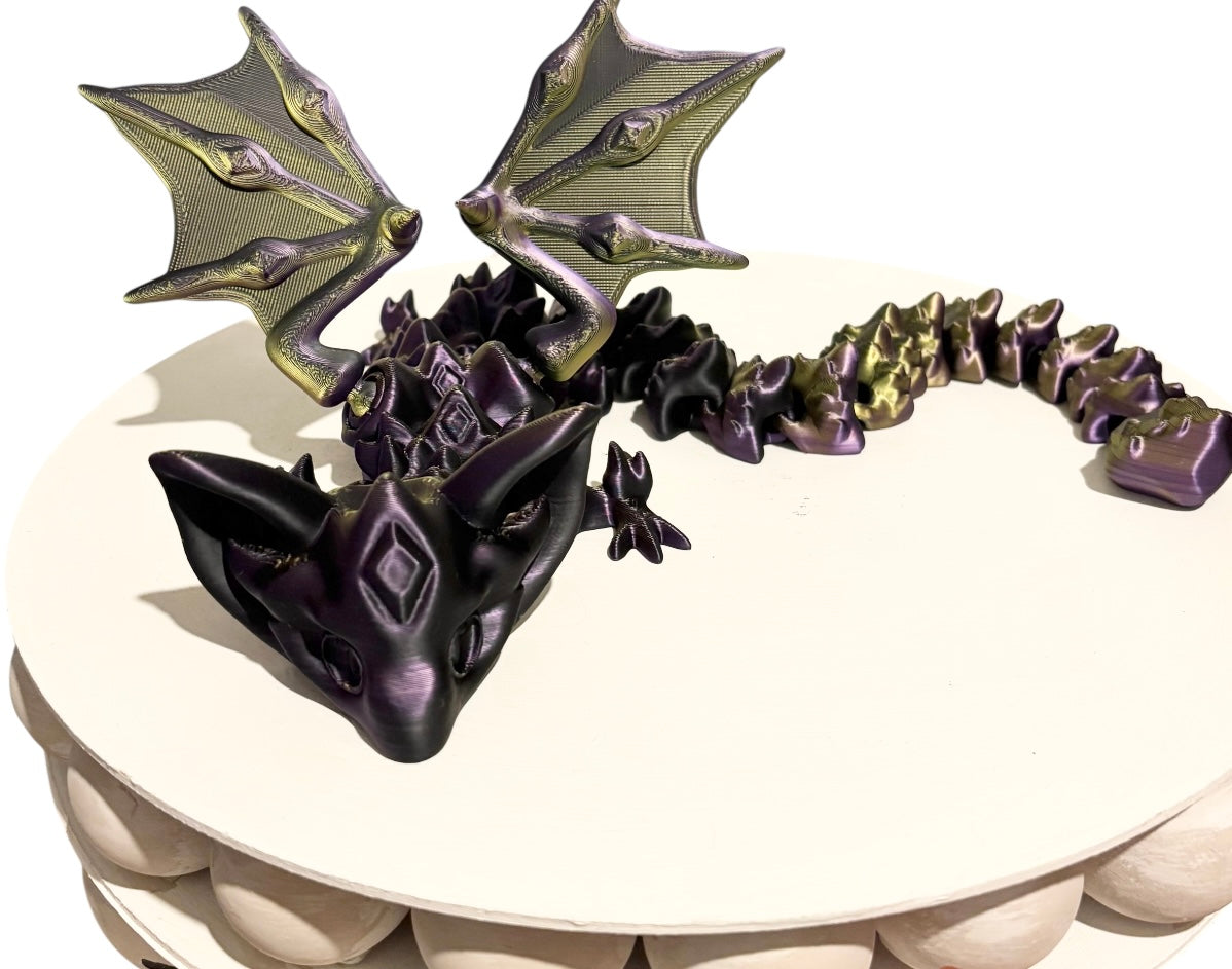 3D printed 18" Nightstone Dragon - Black / Purple / Gold