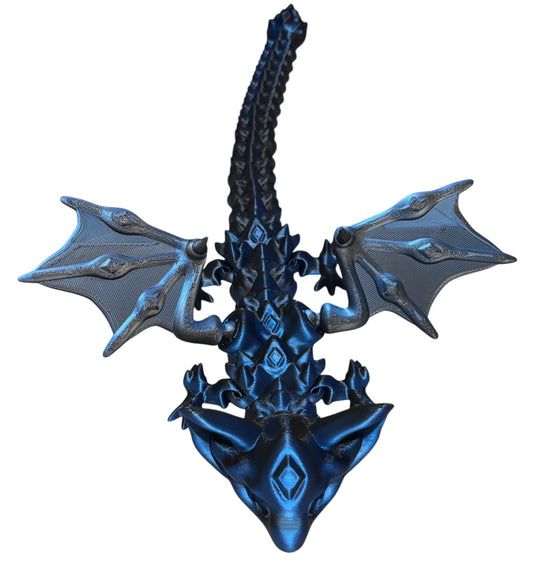 3D printed 18" Nightstone Dragon - Black/Blue
