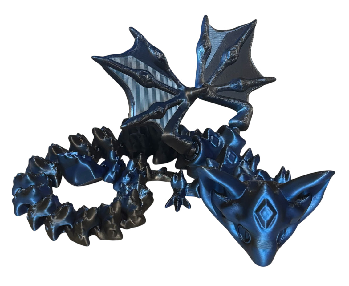 3D printed 18" Nightstone Dragon - Black/Blue