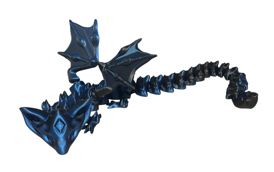 3D printed 18" Nightstone Dragon - Black/Blue