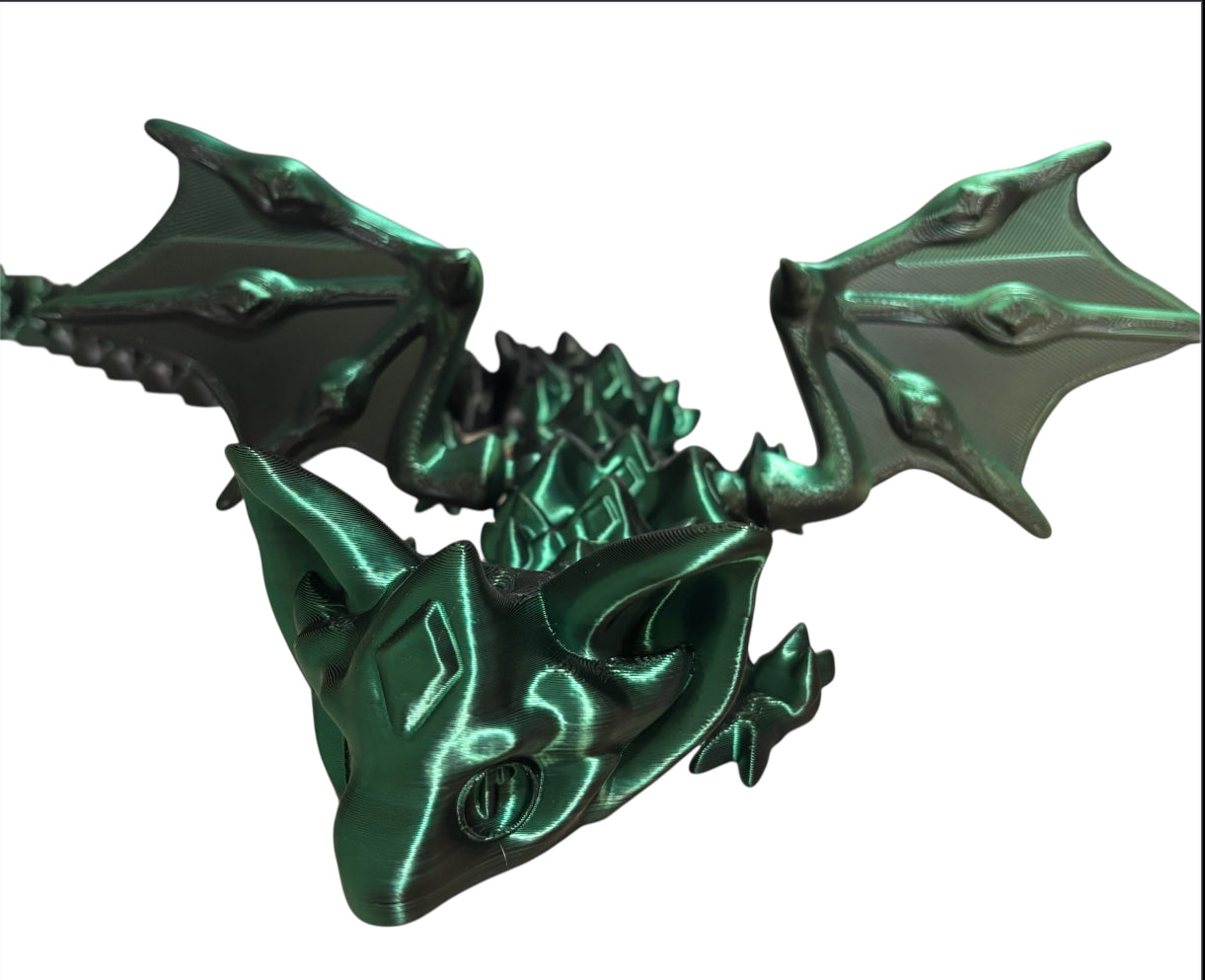 3D printed 18" Nightstone Dragon - Green / Black Silk