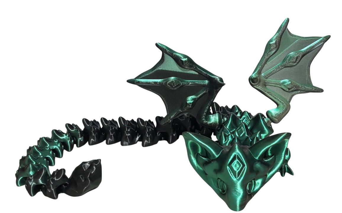 3D printed 18" Nightstone Dragon - Green / Black Silk