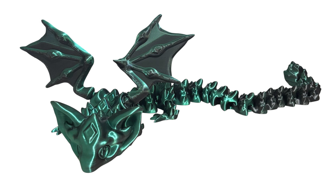3D printed 18" Nightstone Dragon - Green / Black Silk