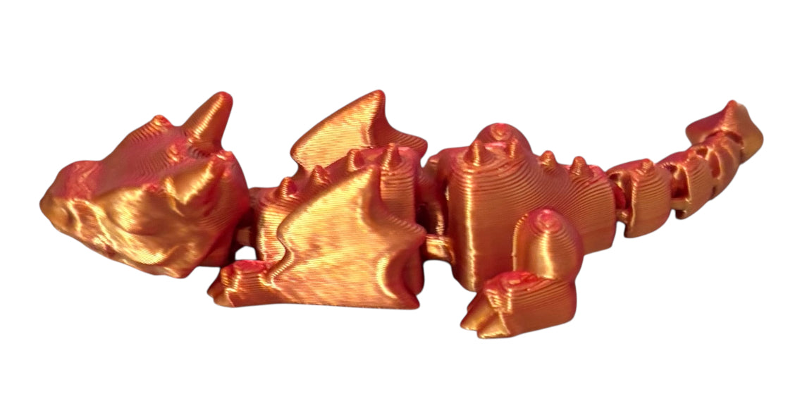 3D printed Lazy Dragon - 8-1/4" - Red / Gold Silk