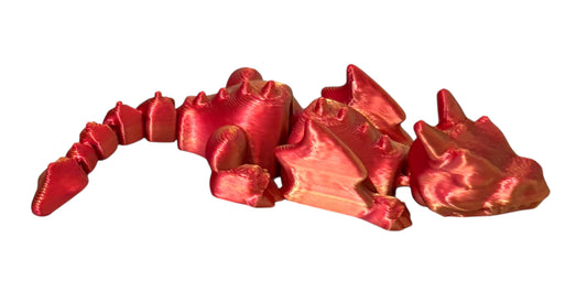 3D printed Lazy Dragon - 8-1/4" - Red / Gold Silk