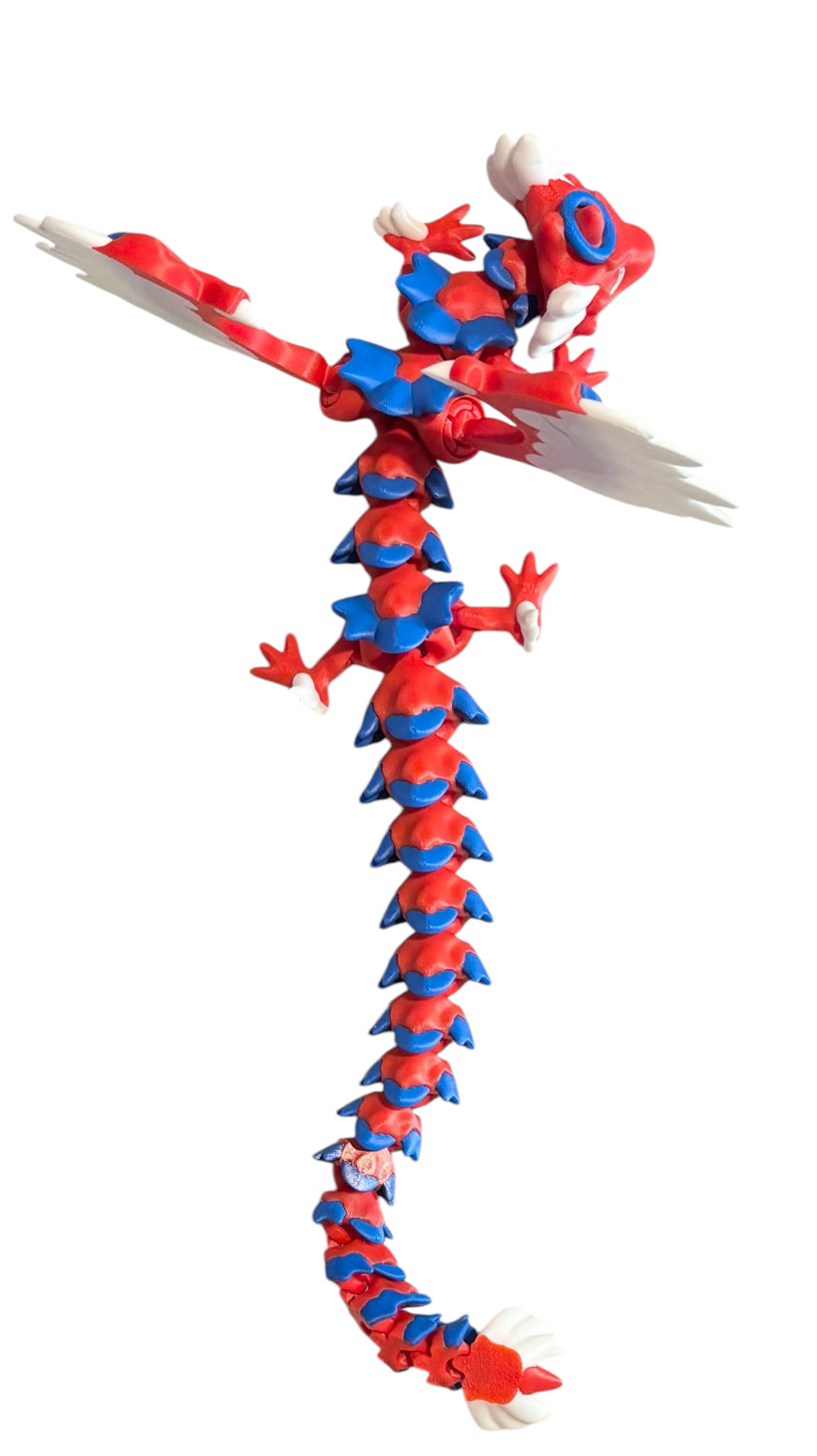 3D printed 14" Angel Dragon - Red / White / Blue