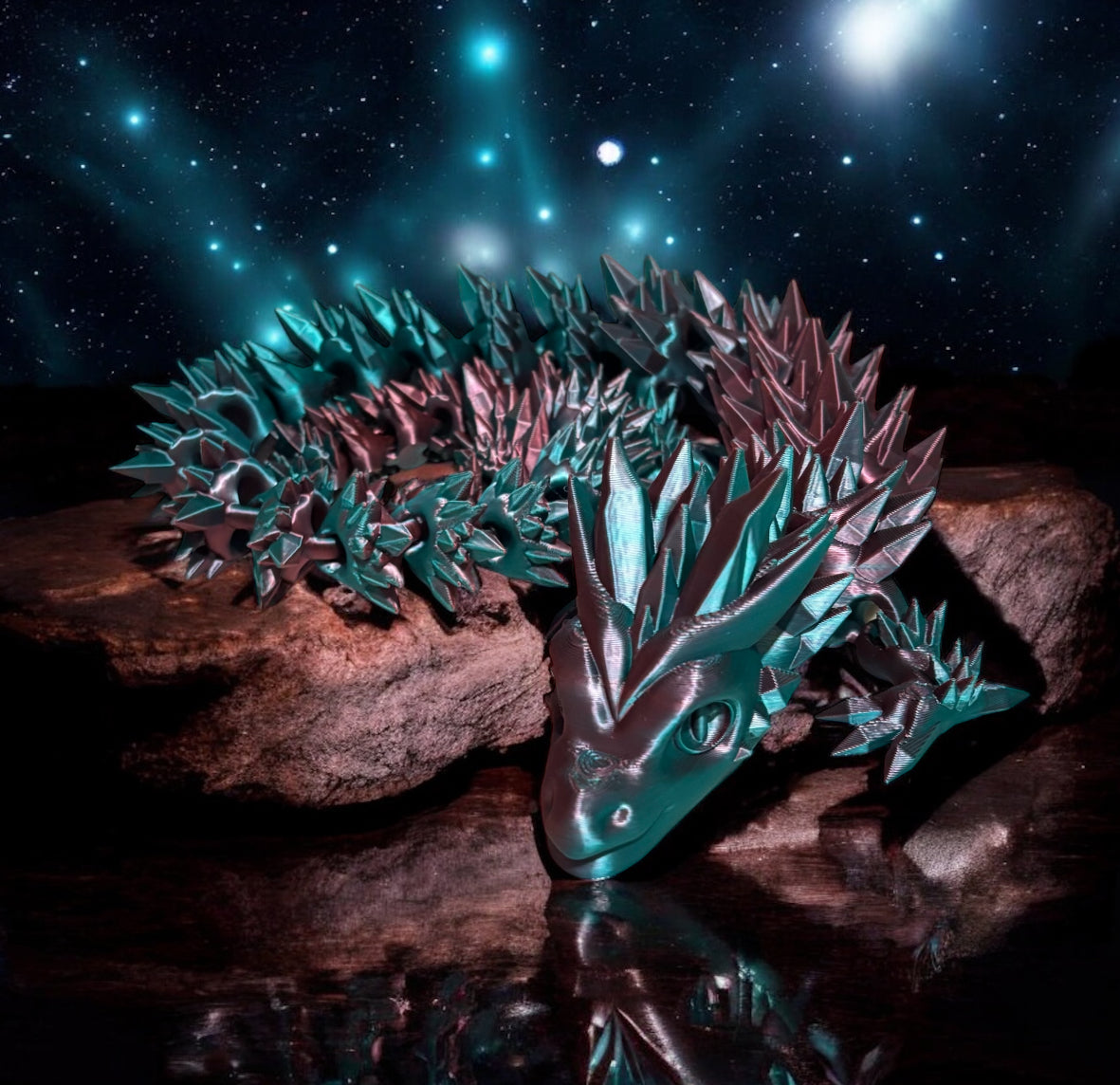 3D printed 24" Crystal Dragon - Blue, Green, Coral
