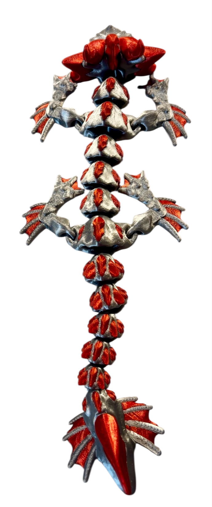 3D printed 9" Wavepiercer Dragon - Silver / Candy Red