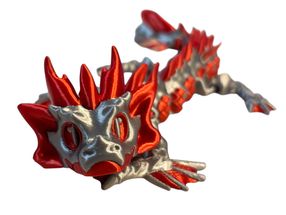 3D printed 9" Wavepiercer Dragon - Silver / Candy Red