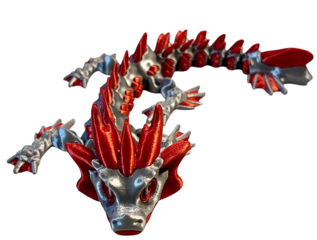 3D printed 9" Wavepiercer Dragon - Silver / Candy Red
