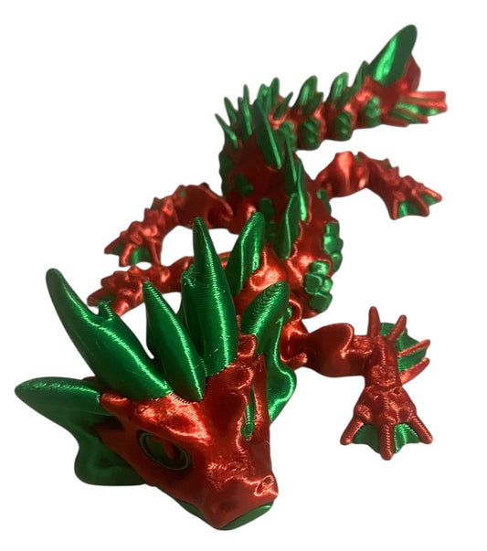 3D printed 9" Wavepiercer Dragon - Red / Green Silk