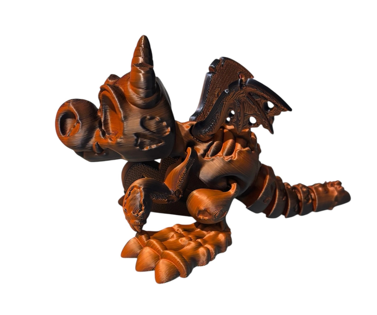 3D printed 7" Wyvern Zombie Dragon - Black/Orange
