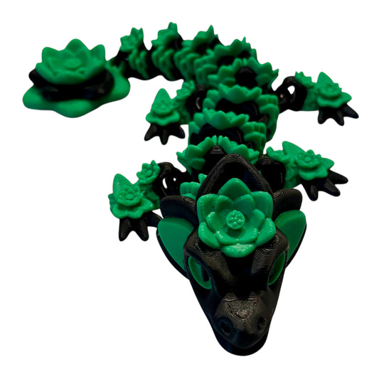 3D printed 8-1/2" Lotus Dragon - Black/Green